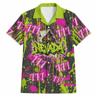 Nevada Battle Born The Silver State 777 Hawaiian Shirt Vibrant Lime Pink Splatter Punk Rock Bull Skull Art