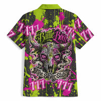 Nevada Battle Born The Silver State 777 Hawaiian Shirt Vibrant Lime Pink Splatter Punk Rock Bull Skull Art