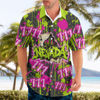 Nevada Battle Born The Silver State 777 Hawaiian Shirt Vibrant Lime Pink Splatter Punk Rock Bull Skull Art