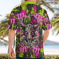Nevada Battle Born The Silver State 777 Hawaiian Shirt Vibrant Lime Pink Splatter Punk Rock Bull Skull Art