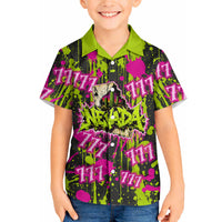 Nevada Battle Born The Silver State 777 Hawaiian Shirt Vibrant Lime Pink Splatter Punk Rock Bull Skull Art