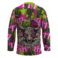 Nevada Battle Born The Silver State 777 Hockey Jersey Vibrant Lime Pink Splatter Punk Rock Bull Skull Art