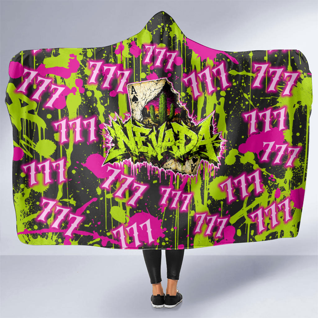 Nevada Battle Born The Silver State 777 Hooded Blanket Vibrant Lime Pink Splatter Punk Rock Bull Skull Art
