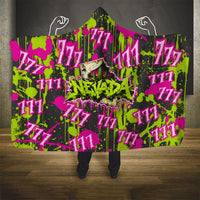 Nevada Battle Born The Silver State 777 Hooded Blanket Vibrant Lime Pink Splatter Punk Rock Bull Skull Art