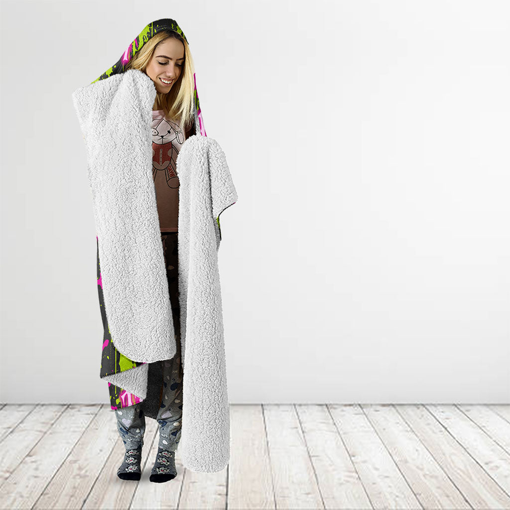 Nevada Battle Born The Silver State 777 Hooded Blanket Vibrant Lime Pink Splatter Punk Rock Bull Skull Art
