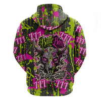 Nevada Battle Born The Silver State 777 Hoodie Vibrant Lime Pink Splatter Punk Rock Bull Skull Art