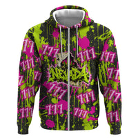 Nevada Battle Born The Silver State 777 Hoodie Vibrant Lime Pink Splatter Punk Rock Bull Skull Art