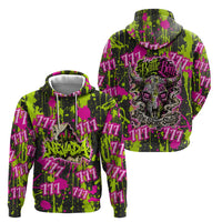Nevada Battle Born The Silver State 777 Hoodie Vibrant Lime Pink Splatter Punk Rock Bull Skull Art