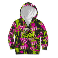 Nevada Battle Born The Silver State 777 Kid Hoodie Vibrant Lime Pink Splatter Punk Rock Bull Skull Art