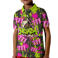 Nevada Battle Born The Silver State 777 Kid Polo Shirt Vibrant Lime Pink Splatter Punk Rock Bull Skull Art