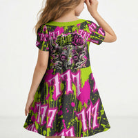 Nevada Battle Born The Silver State 777 Kid Short Sleeve Dress Vibrant Lime Pink Splatter Punk Rock Bull Skull Art