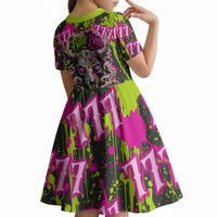 Nevada Battle Born The Silver State 777 Kid Short Sleeve Dress Vibrant Lime Pink Splatter Punk Rock Bull Skull Art