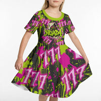 Nevada Battle Born The Silver State 777 Kid Short Sleeve Dress Vibrant Lime Pink Splatter Punk Rock Bull Skull Art