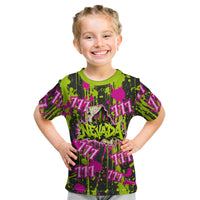 Nevada Battle Born The Silver State 777 Kid T Shirt Vibrant Lime Pink Splatter Punk Rock Bull Skull Art