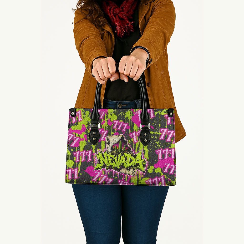 Nevada Battle Born The Silver State 777 Leather Bag Vibrant Lime Pink Splatter Punk Rock Bull Skull Art