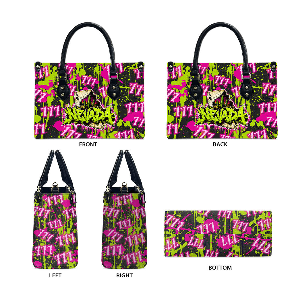 Nevada Battle Born The Silver State 777 Leather Bag Vibrant Lime Pink Splatter Punk Rock Bull Skull Art