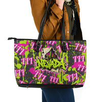 Nevada Battle Born The Silver State 777 Leather Tote Bag Vibrant Lime Pink Splatter Punk Rock Bull Skull Art