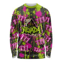 Nevada Battle Born The Silver State 777 Long Sleeve Shirt Vibrant Lime Pink Splatter Punk Rock Bull Skull Art