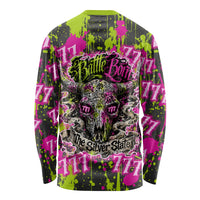 Nevada Battle Born The Silver State 777 Long Sleeve Shirt Vibrant Lime Pink Splatter Punk Rock Bull Skull Art