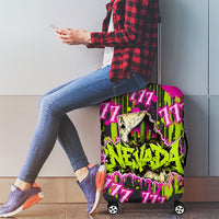Nevada Battle Born The Silver State 777 Luggage Cover Vibrant Lime Pink Splatter Punk Rock Bull Skull Art