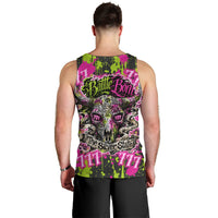 Nevada Battle Born The Silver State 777 Men Tank Top Vibrant Lime Pink Splatter Punk Rock Bull Skull Art