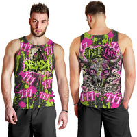 Nevada Battle Born The Silver State 777 Men Tank Top Vibrant Lime Pink Splatter Punk Rock Bull Skull Art