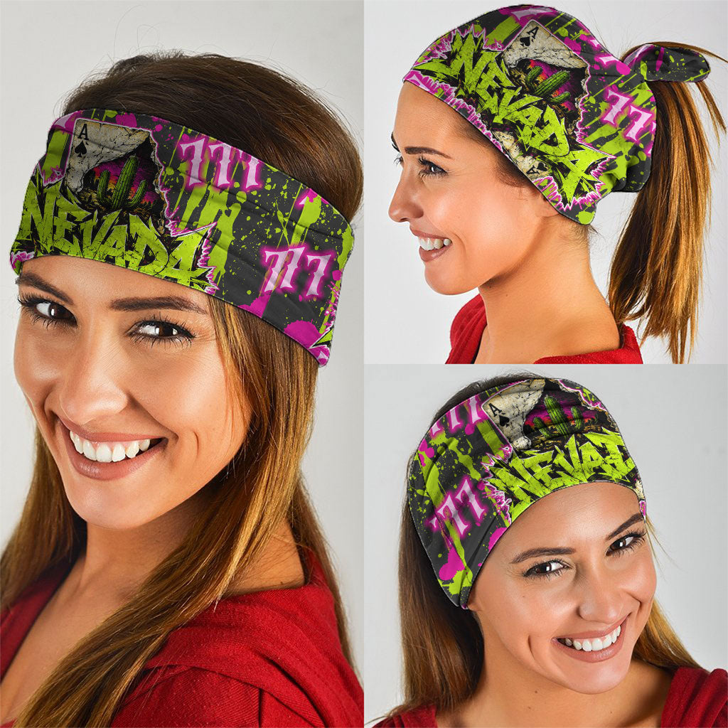 Nevada Battle Born The Silver State 777 Neck Gaiter Vibrant Lime Pink Splatter Punk Rock Bull Skull Art