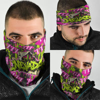 Nevada Battle Born The Silver State 777 Neck Gaiter Vibrant Lime Pink Splatter Punk Rock Bull Skull Art