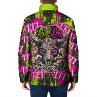 Nevada Battle Born The Silver State 777 Padded Jacket Vibrant Lime Pink Splatter Punk Rock Bull Skull Art