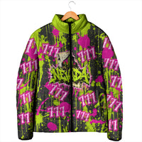 Nevada Battle Born The Silver State 777 Padded Jacket Vibrant Lime Pink Splatter Punk Rock Bull Skull Art