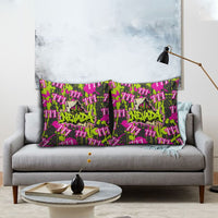 Nevada Battle Born The Silver State 777 Pillow Cover Vibrant Lime Pink Splatter Punk Rock Bull Skull Art