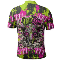 Nevada Battle Born The Silver State 777 Polo Shirt Vibrant Lime Pink Splatter Punk Rock Bull Skull Art