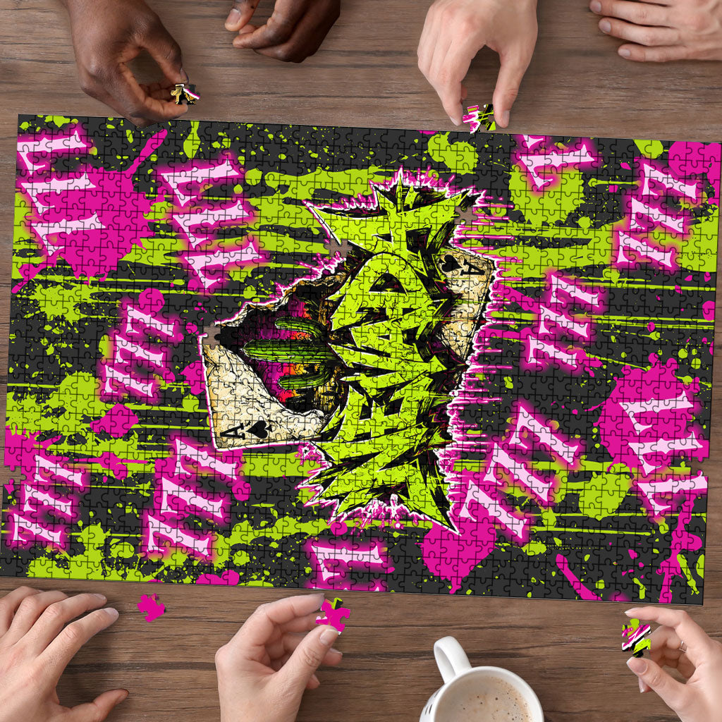 Nevada Battle Born The Silver State 777 Puzzle Vibrant Lime Pink Splatter Punk Rock Bull Skull Art
