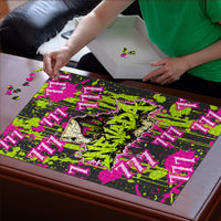 Nevada Battle Born The Silver State 777 Puzzle Vibrant Lime Pink Splatter Punk Rock Bull Skull Art