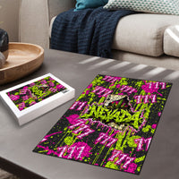 Nevada Battle Born The Silver State 777 Puzzle Vibrant Lime Pink Splatter Punk Rock Bull Skull Art
