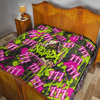 Nevada Battle Born The Silver State 777 Quilt Vibrant Lime Pink Splatter Punk Rock Bull Skull Art