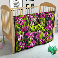Nevada Battle Born The Silver State 777 Quilt Vibrant Lime Pink Splatter Punk Rock Bull Skull Art