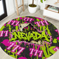 Nevada Battle Born The Silver State 777 Round Carpet Vibrant Lime Pink Splatter Punk Rock Bull Skull Art
