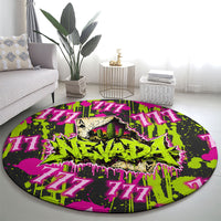 Nevada Battle Born The Silver State 777 Round Carpet Vibrant Lime Pink Splatter Punk Rock Bull Skull Art