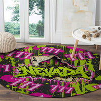 Nevada Battle Born The Silver State 777 Round Carpet Vibrant Lime Pink Splatter Punk Rock Bull Skull Art
