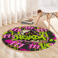 Nevada Battle Born The Silver State 777 Round Carpet Vibrant Lime Pink Splatter Punk Rock Bull Skull Art