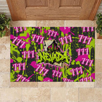 Nevada Battle Born The Silver State 777 Rubber Doormat Vibrant Lime Pink Splatter Punk Rock Bull Skull Art