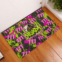 Nevada Battle Born The Silver State 777 Rubber Doormat Vibrant Lime Pink Splatter Punk Rock Bull Skull Art