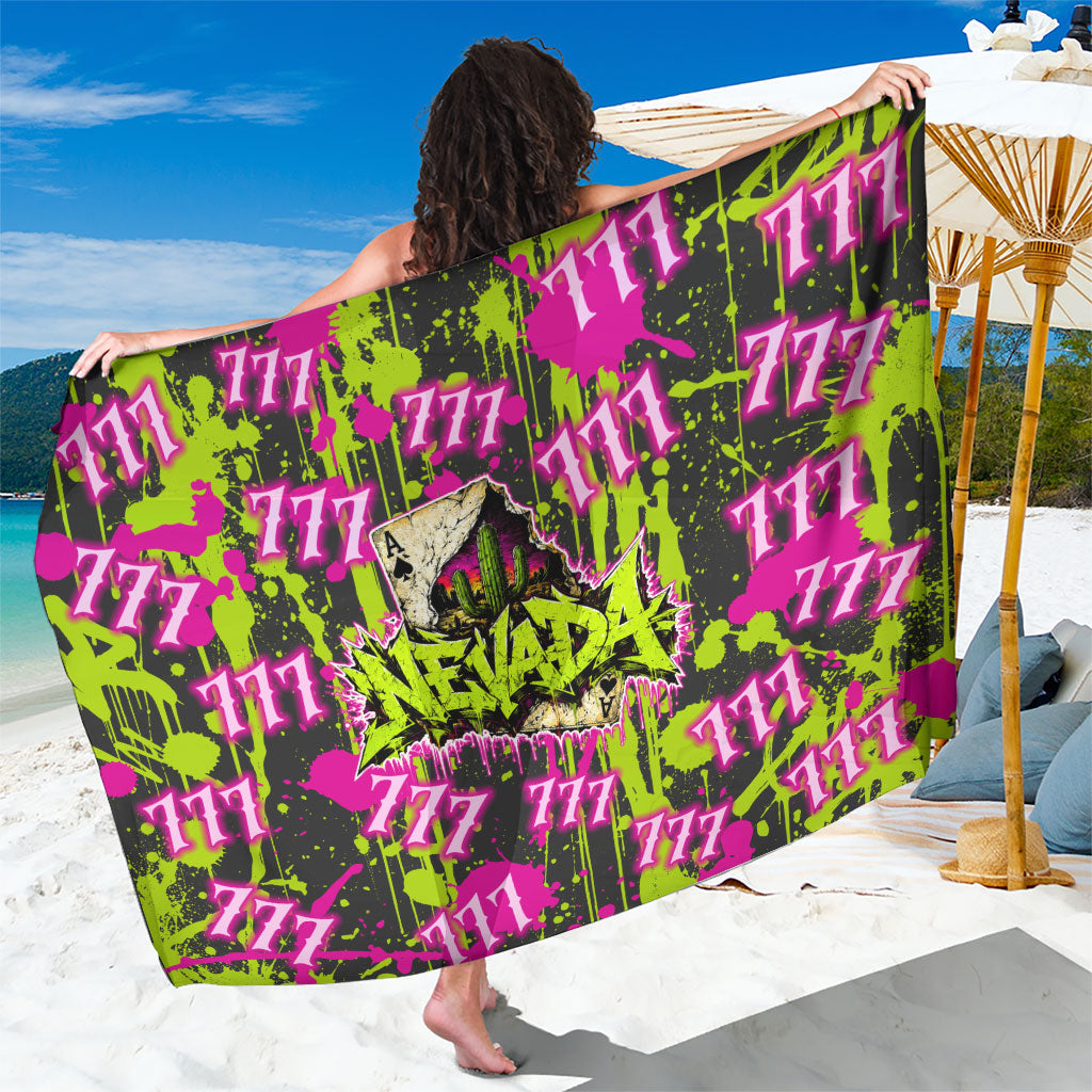 Nevada Battle Born The Silver State 777 Sarong Vibrant Lime Pink Splatter Punk Rock Bull Skull Art
