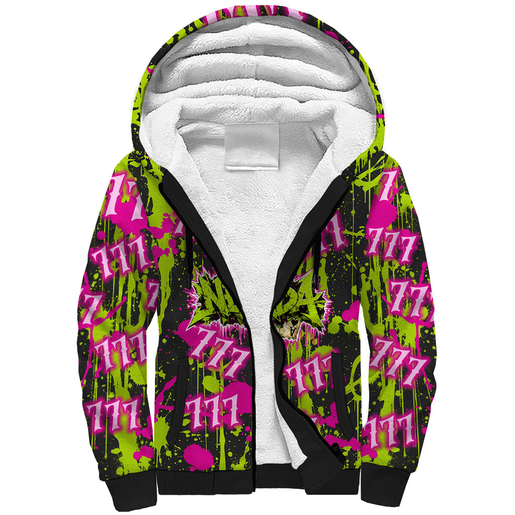 Nevada Battle Born The Silver State 777 Sherpa Hoodie Vibrant Lime Pink Splatter Punk Rock Bull Skull Art