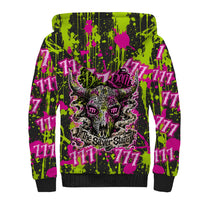 Nevada Battle Born The Silver State 777 Sherpa Hoodie Vibrant Lime Pink Splatter Punk Rock Bull Skull Art