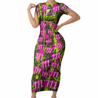Nevada Battle Born The Silver State 777 Short Sleeve Bodycon Dress Vibrant Lime Pink Splatter Punk Rock Bull Skull Art