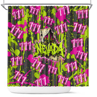 Nevada Battle Born The Silver State 777 Shower Curtain Vibrant Lime Pink Splatter Punk Rock Bull Skull Art