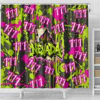 Nevada Battle Born The Silver State 777 Shower Curtain Vibrant Lime Pink Splatter Punk Rock Bull Skull Art