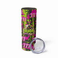 Nevada Battle Born The Silver State 777 Skinny Tumbler Vibrant Lime Pink Splatter Punk Rock Bull Skull Art